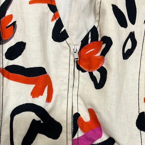 Tanya Taylor Margot Linen Blend Orange Blooms Design Print Jumpsuit Boho - Picture 5 of 14